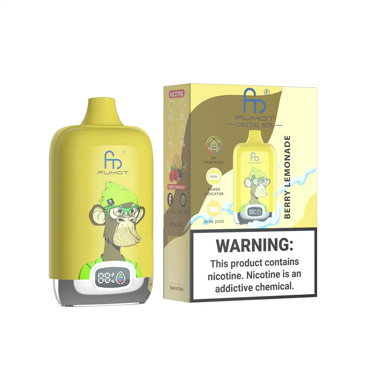 dispositivo individual y caja de venta al público para fumot 12000 berry lemonade