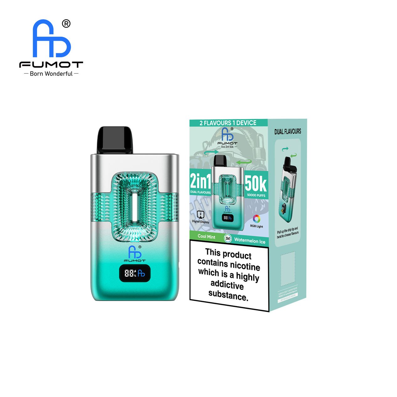 single device and retail box for fumot eco 2 in 1 50k cool mint watermelon ice