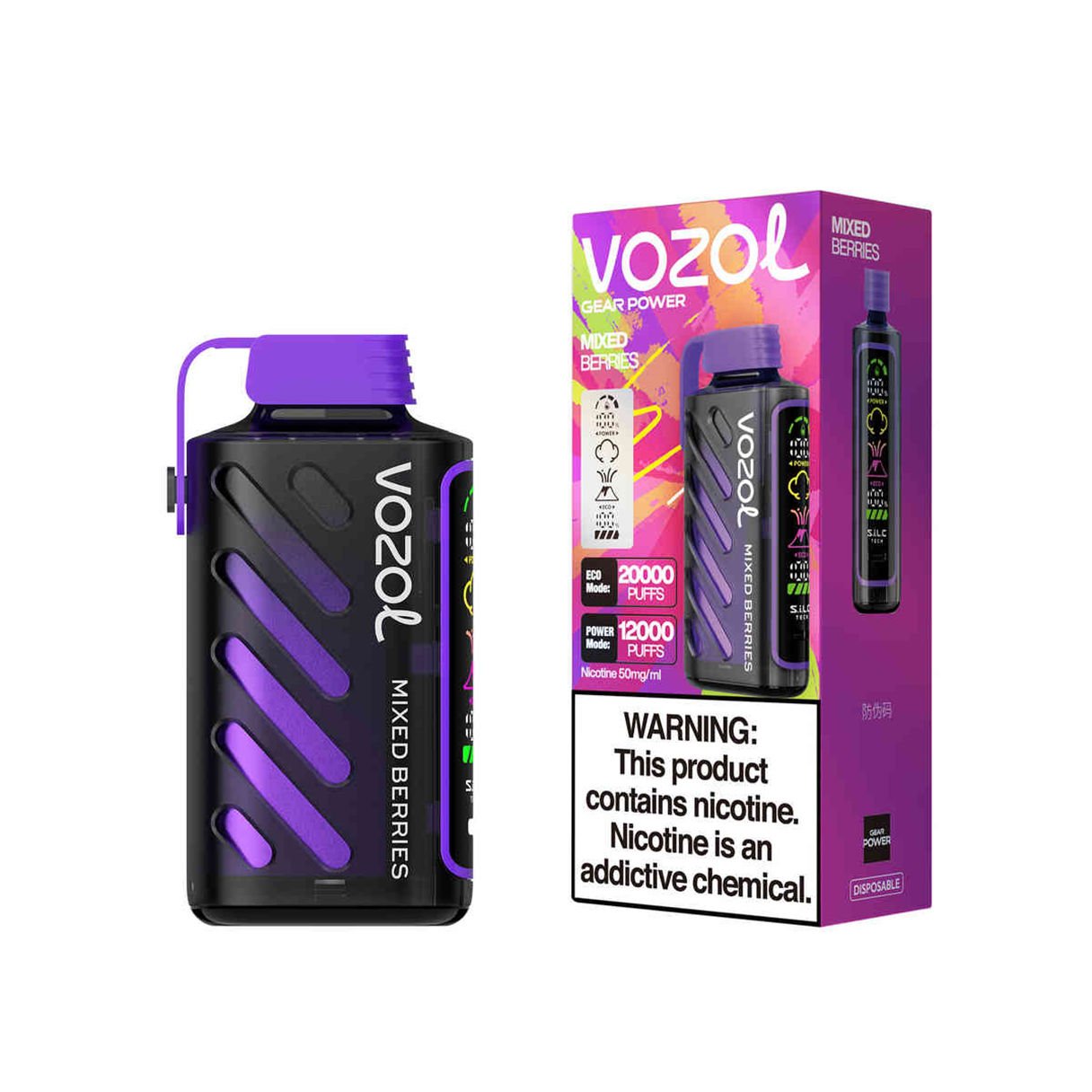 dispositivo único e caixa de retalho para vozol gear power 20000 mixed berries