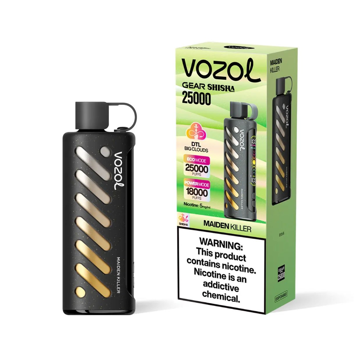 dispositivo único e caixa de retalho para vozol gear shisha 25000 maiden killer