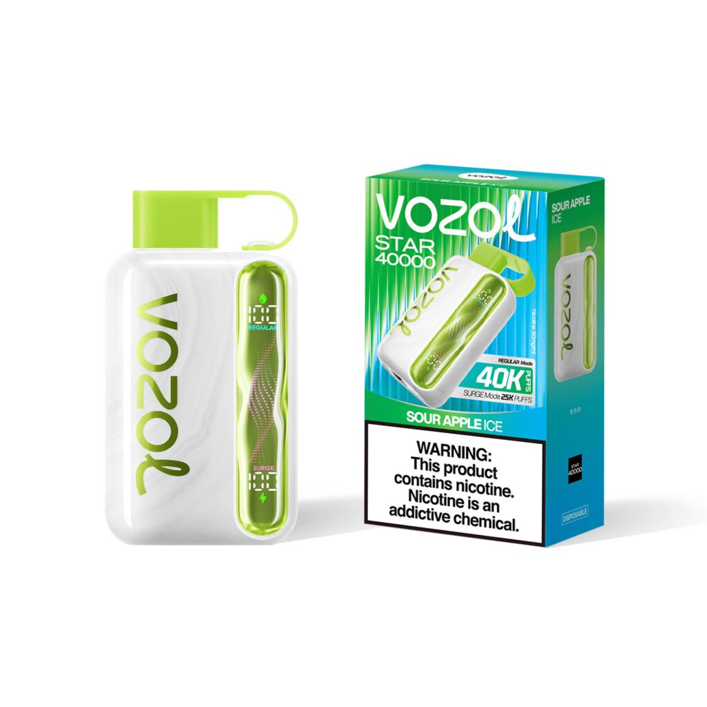 single device and retail box for vozol star 40000 sour apple ice