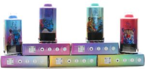 4 different fumot leopard 40k flavors with packaging on a table