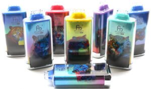 8 different fumot randm tornado 40k flavors displayed on a table