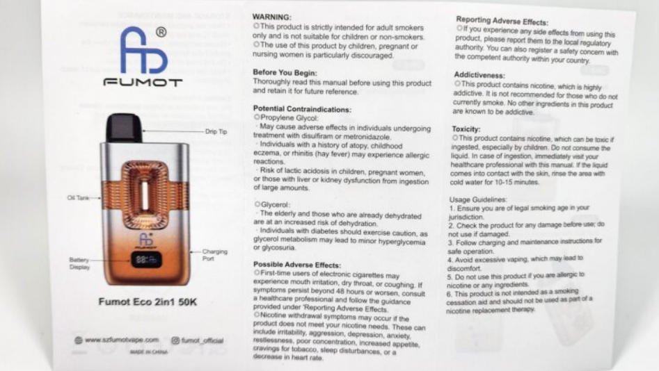 page 1 of the fumot eco 2in1 50k user manual
