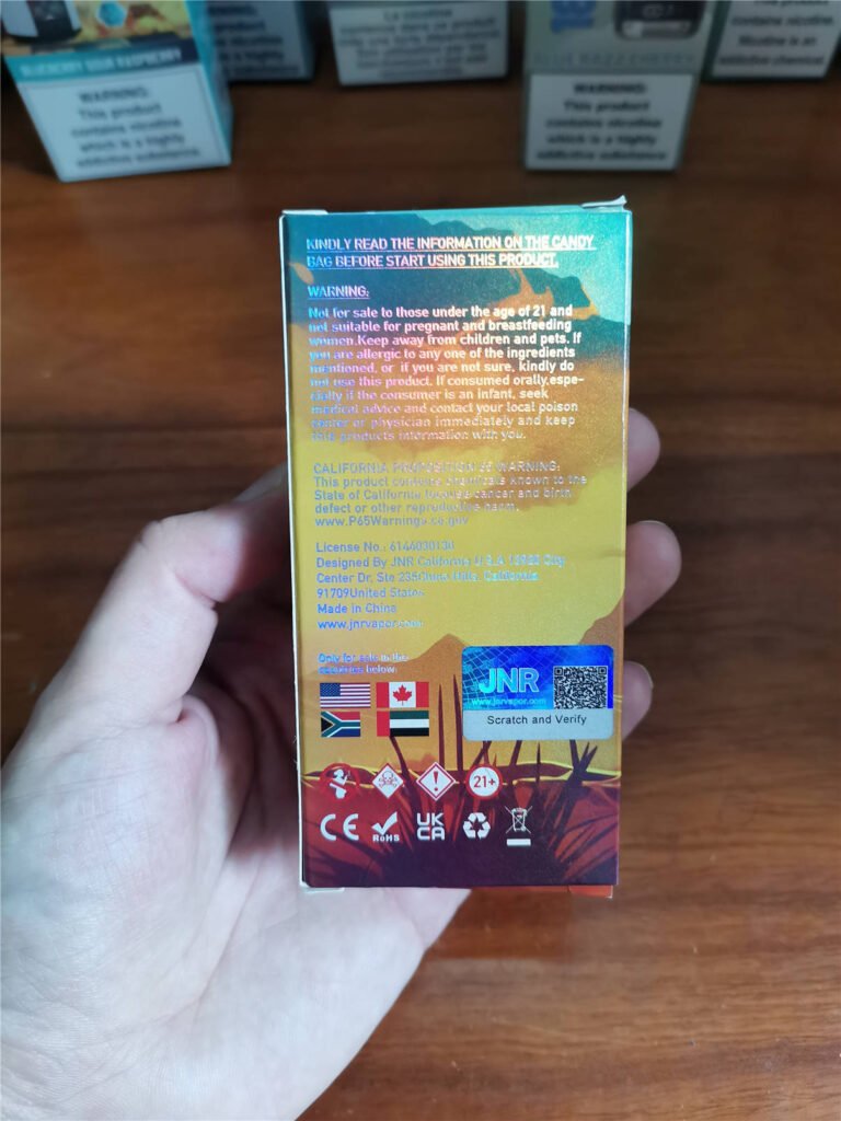 back panel of jnr falcon 16000 packaging showing warning and specs back panel of jnr falcon 16000 packaging showing warning and specs