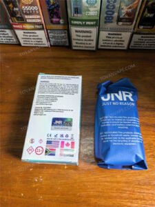 back view of the jnr tank pro 33k packaging and protective foil pouch