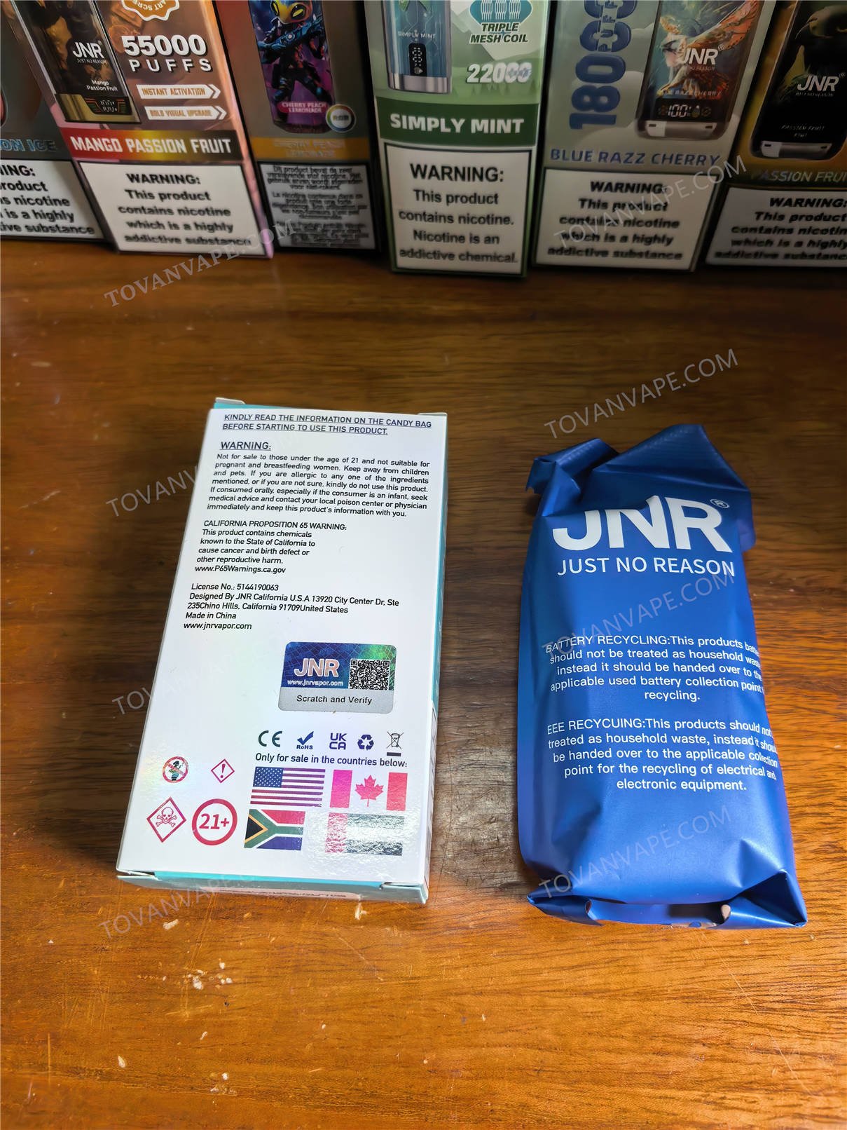 back view of the jnr tank pro 33k packaging and protective foil pouch