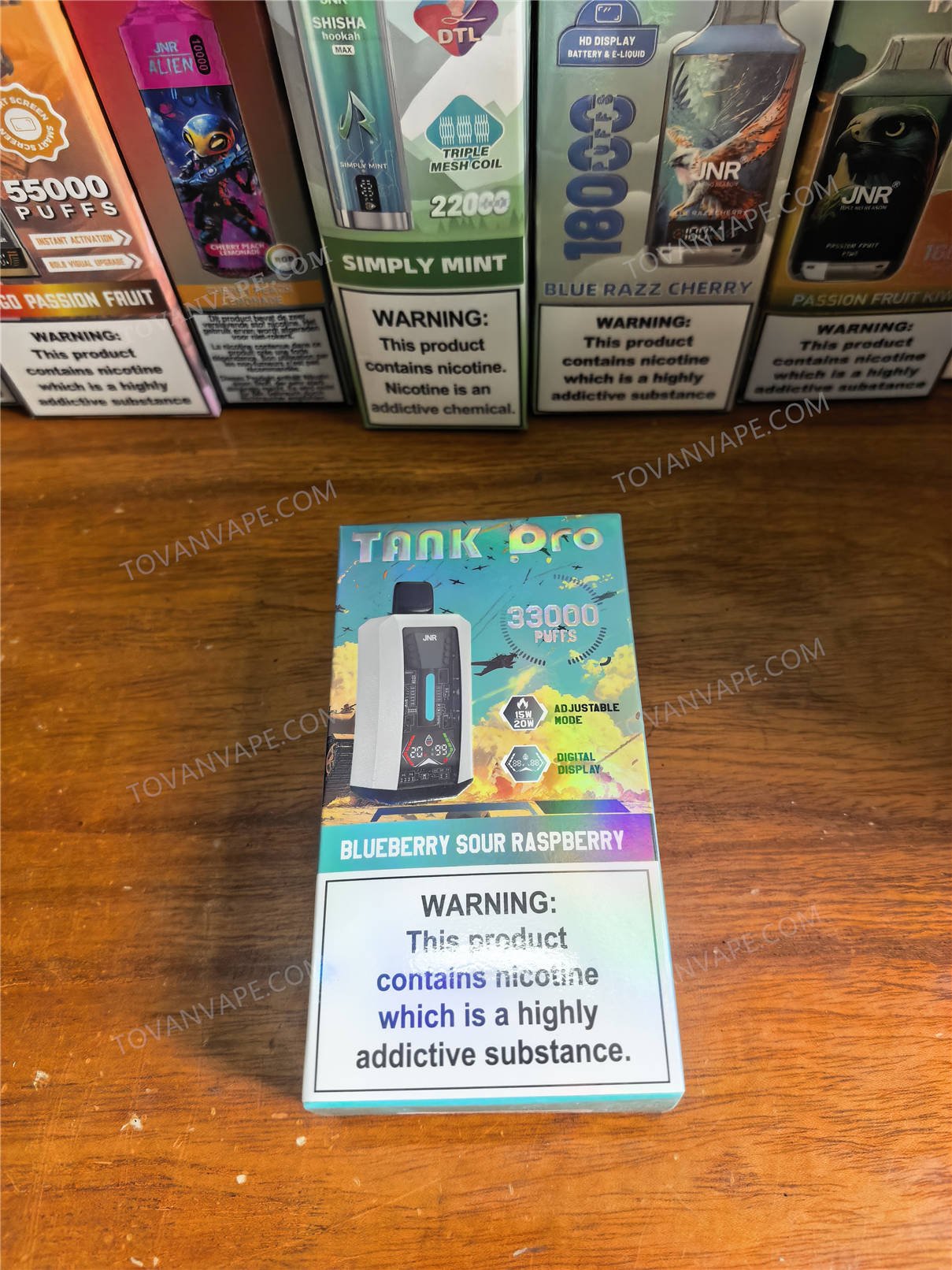 front view of the jnr tank pro 33000 vape packaging box