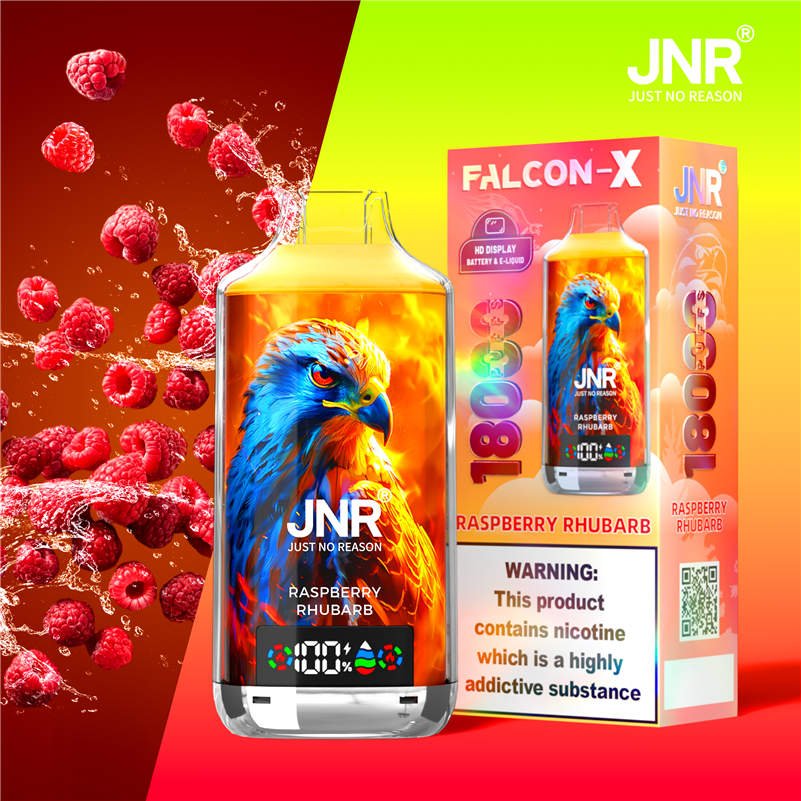 jnr falcon x 18000 raspberry rhubarb and retail packaging jnr falcon x 18000 raspberry rhubarb and retail packaging