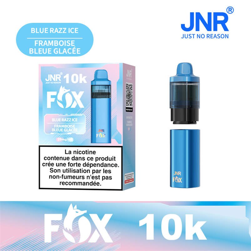 jnr fox 10000 blue razz ice device and original product box