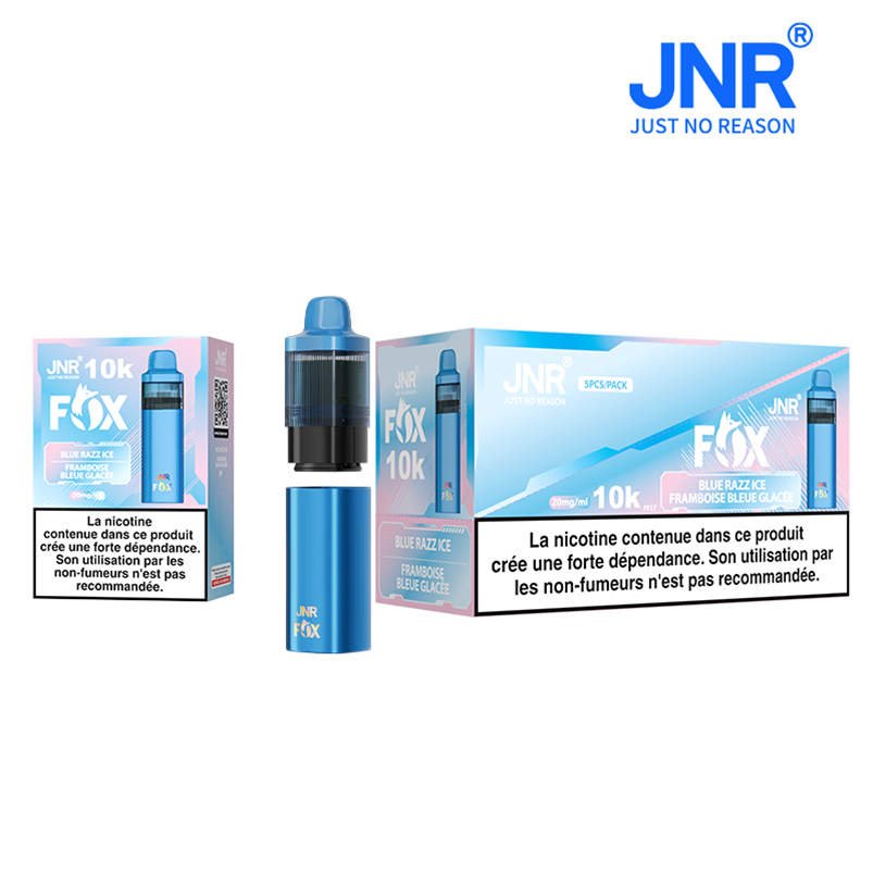 jnr fox 10k blue razz ice shipping box and retail packages in bulk
