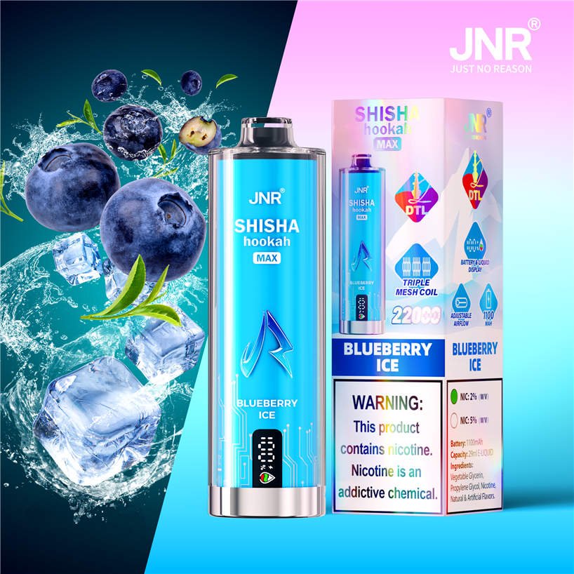 jnr shisha max 22000 blueberry ice and packaging box