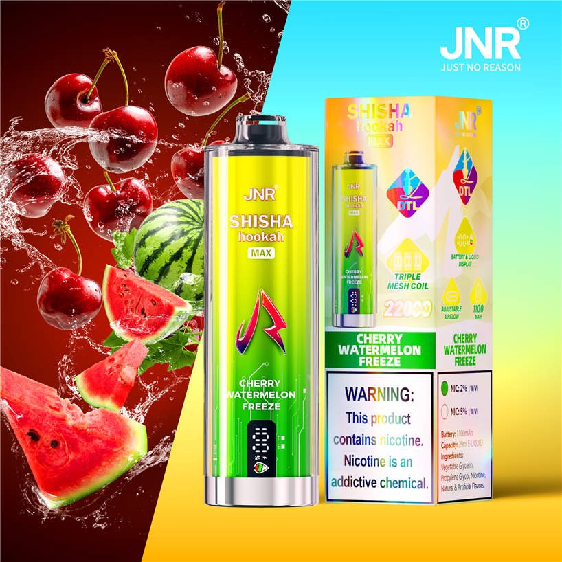 jnr shisha max 22000 cherry watermelon freeze and packaging box