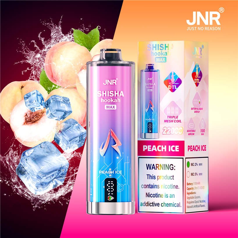 jnr shisha max 22000 peach ice and packaging box