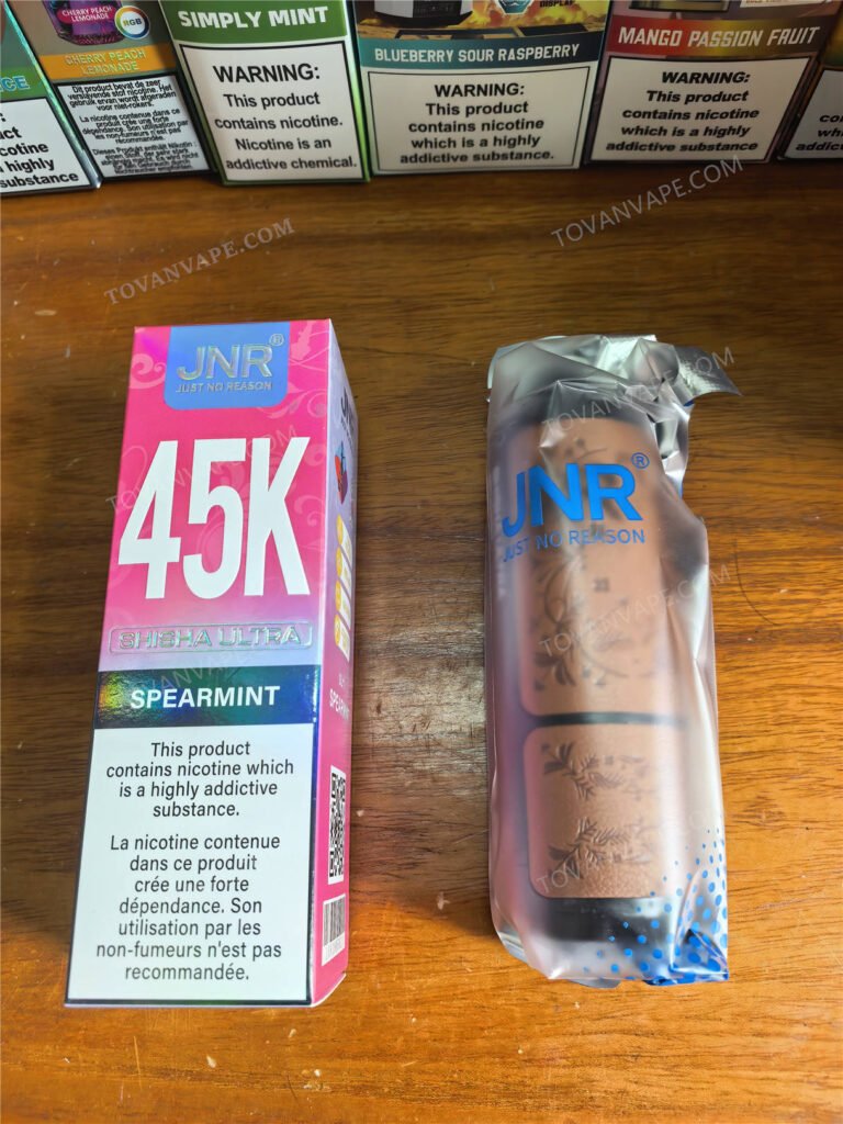 jnr shisha ultra 45k box and inner foil wrapper front JNR Shisha Ultra 45K box and inner foil wrapper (Front)