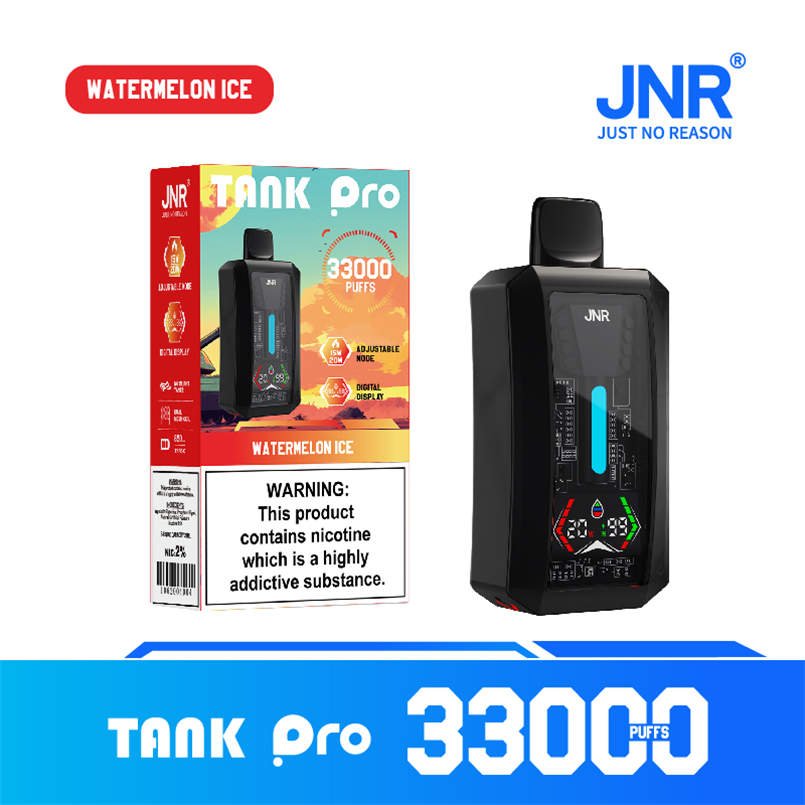 jnr tank pro 33000 watermelon ice device and descriptive product packaging
