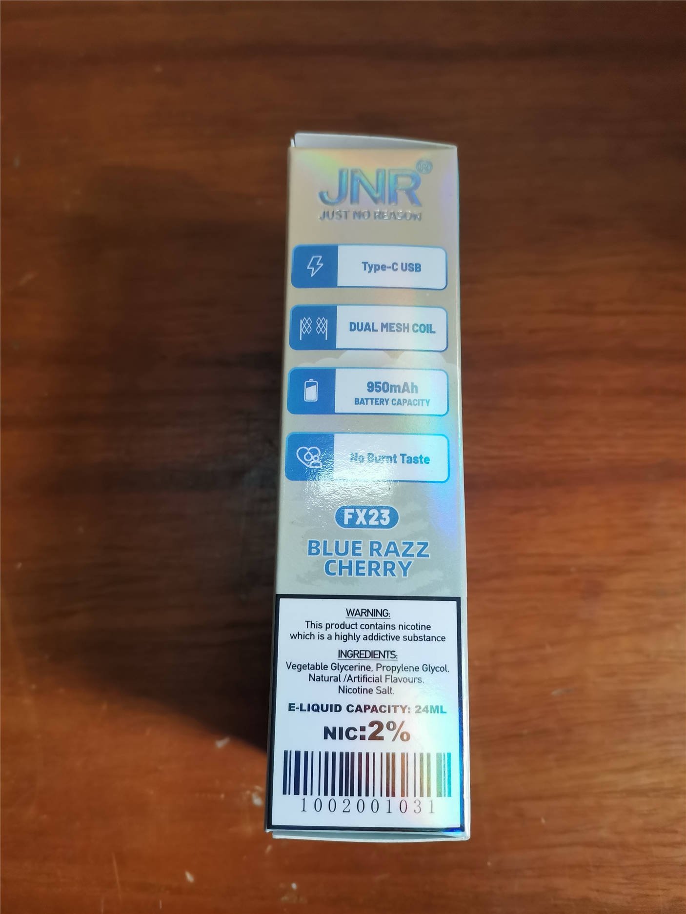 left side profile of the jnr falcon x 18k packaging box featuring key product features