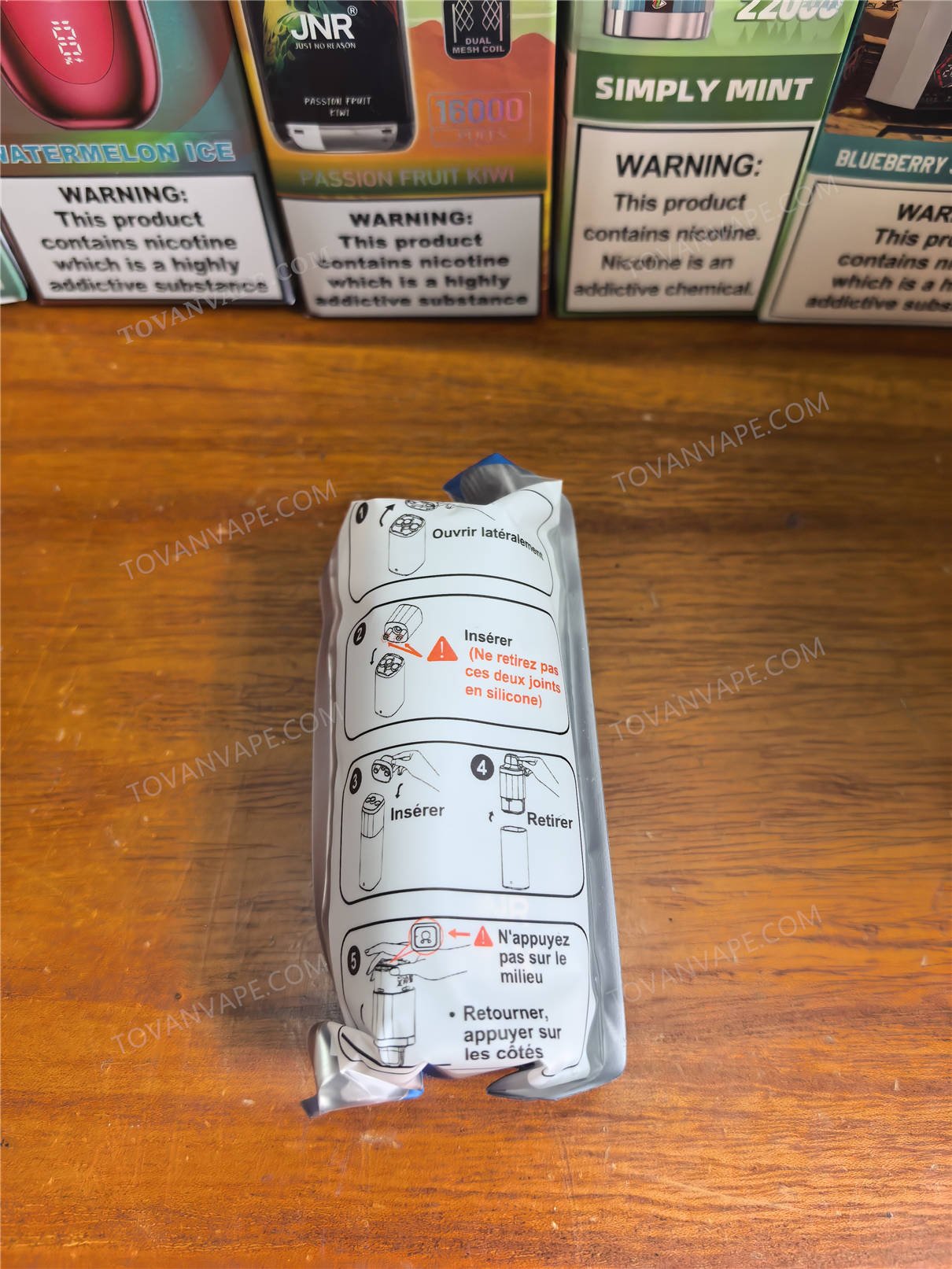 printed usage instructions on the inner sealed bag of the jnr fox 10000