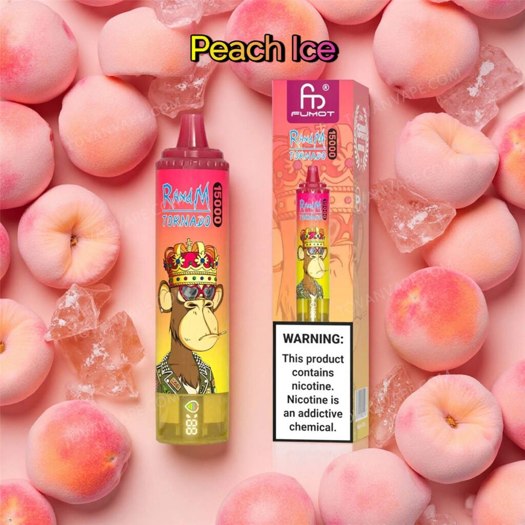 un dispositivo randm tornado 15k peach ice decorato con fette di pesca fresca e cubetti di ghiaccio trasparente un dispositivo randm tornado 15k peach ice decorato con fette di pesca fresca e cubetti di ghiaccio trasparente