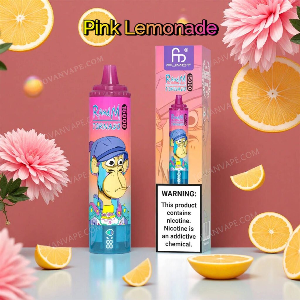un dispositivo randm tornado 15k pink lemonade esposto accanto a bacche rosse e fette di limone fresco un dispositivo randm tornado 15k pink lemonade esposto accanto a bacche rosse e fette di limone fresco