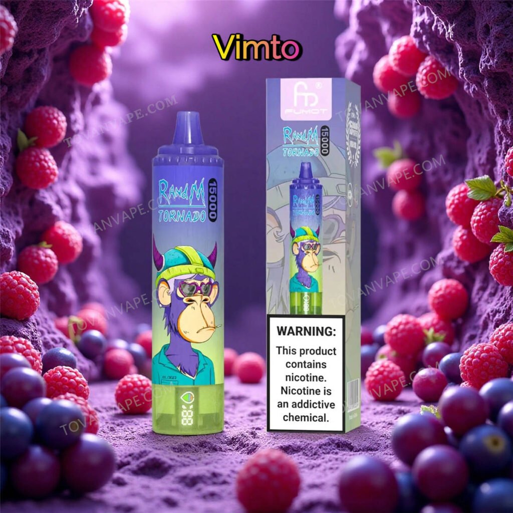 un dispositivo randm tornado 15k vimto immerso tra grappoli di uva viola fresca, lamponi e ribes nero un dispositivo randm tornado 15k vimto immerso tra grappoli di uva viola fresca, lamponi e ribes nero
