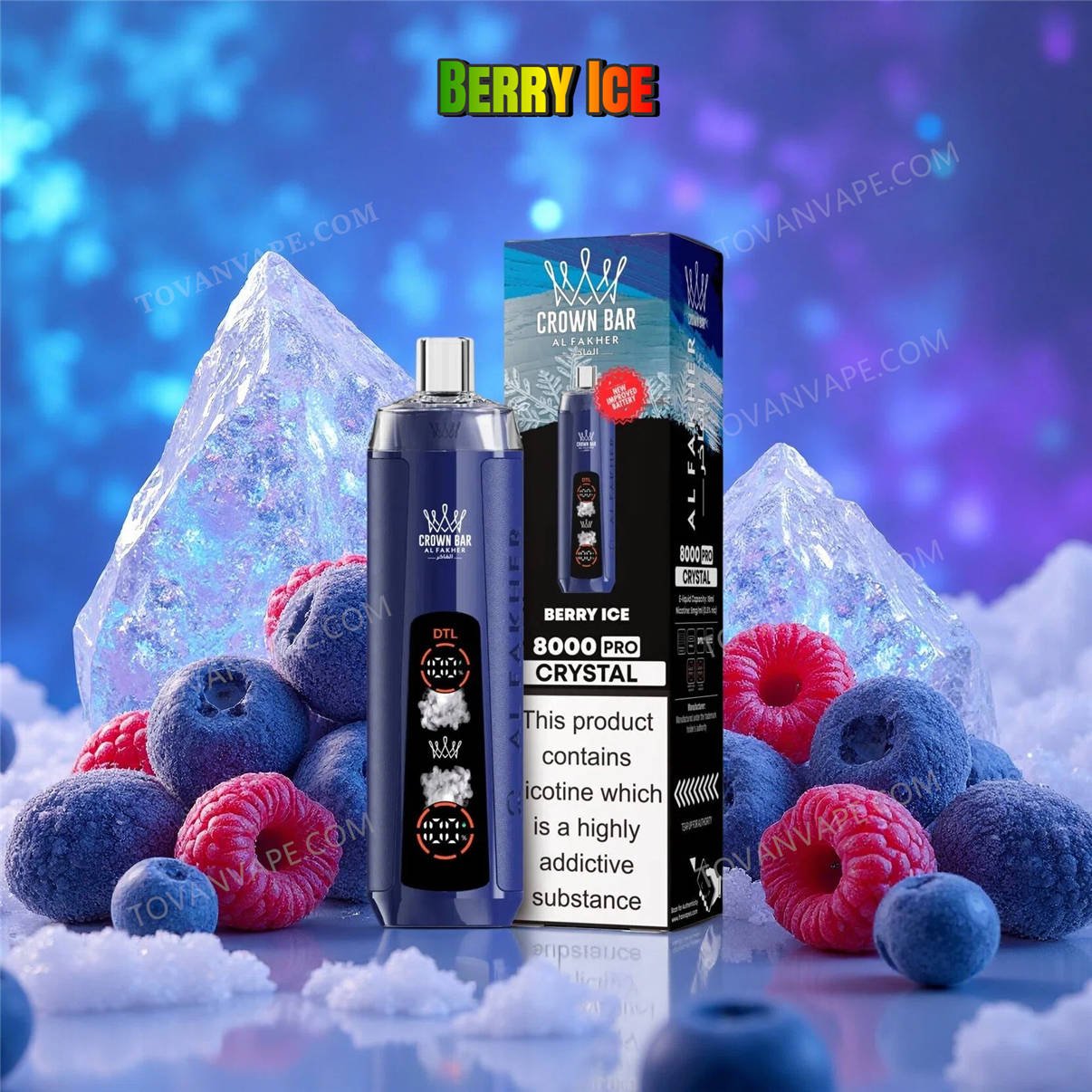 al fakher 8k crystal berry ice surrounded by fresh mixed berries and cooling ice cubes