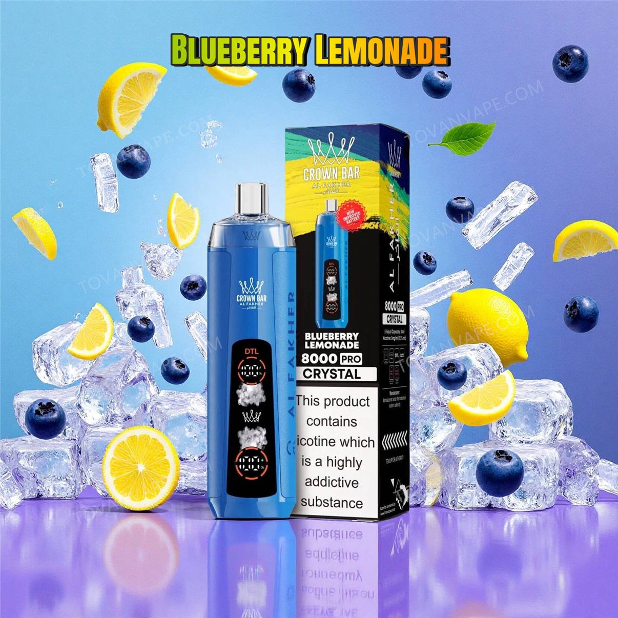 al fakher 8k crystal blueberry lemonade edition placed together with sweet whole blueberries and juicy lemons