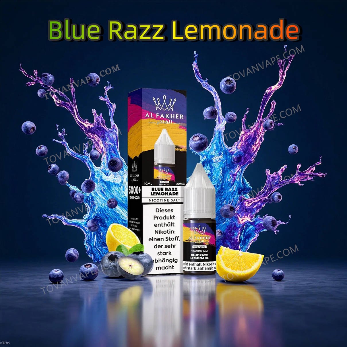 al fakher blue razz lemonade 2%: líquido para cigarrillos electrónicos con aroma a frambuesas azules dispersas y rodajas de limón fresco