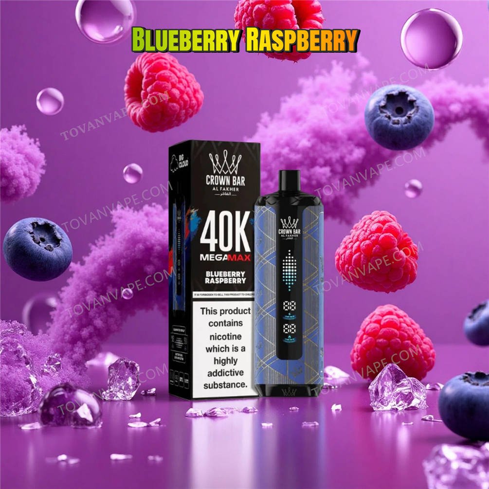 al fakher crown bar mega max 40k blueberry raspberry next to ripe blueberries and raspberries