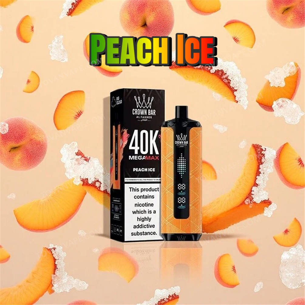 al fakher crown bar mega max 40k peach ice surrounded by ripe peaches and cold ice cubes