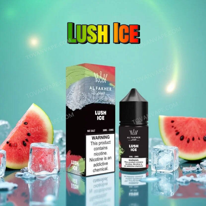 al fakher lush ice flacone di liquido per sigarette elettroniche da 30 ml e 30 mg, al centro tra fette di anguria e ghiaccio al fakher lush ice flacone di liquido per sigarette elettroniche da 30 ml e 30 mg, al centro tra fette di anguria e ghiaccio