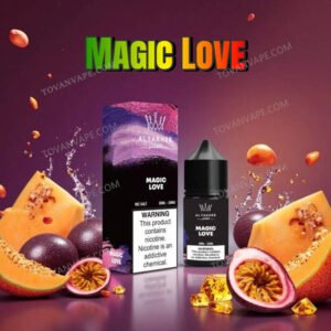 al fakher magic love 30ml 3% nic salt e-juice displayed with mixed tropical fruits