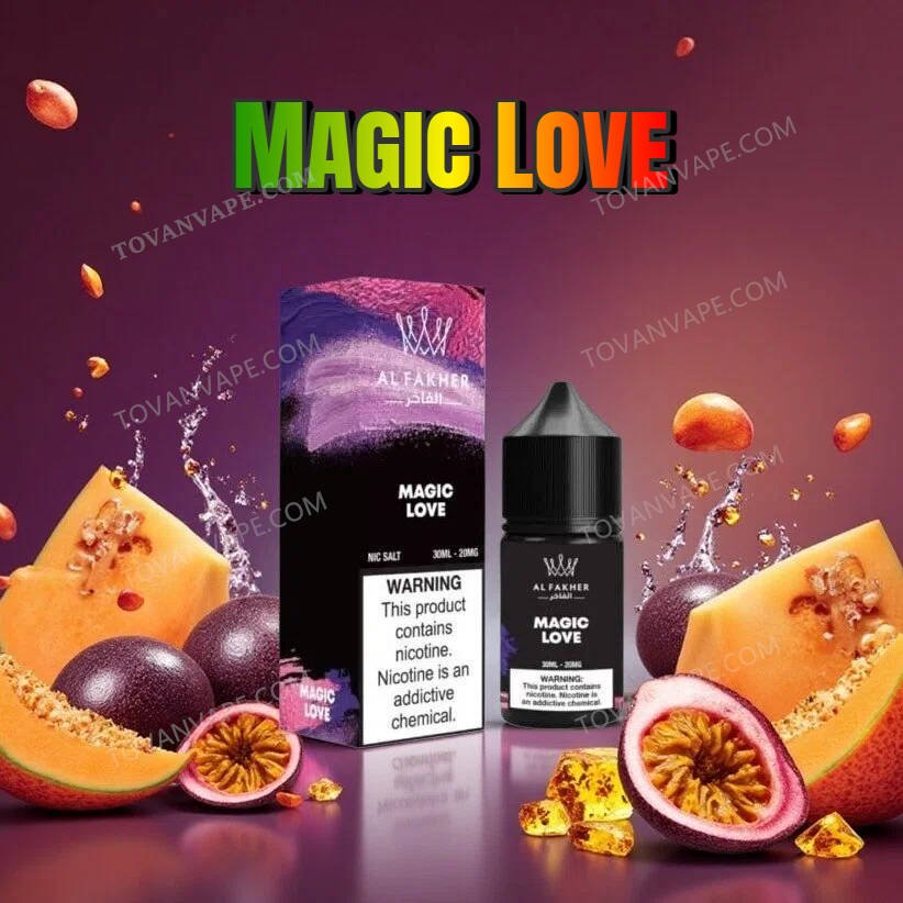 al fakher magic love 30ml 3% nic salt e-juice displayed with mixed tropical fruits al fakher magic love 30ml 3% nic salt e-juice displayed with mixed tropical fruits