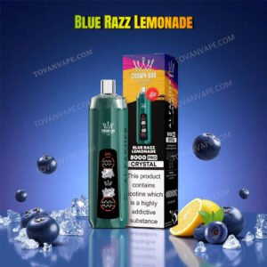 blue razz lemonade flavor of the al fakher 8k crystal e cigarette, decorated with blue raspberries and sliced yellow lemons