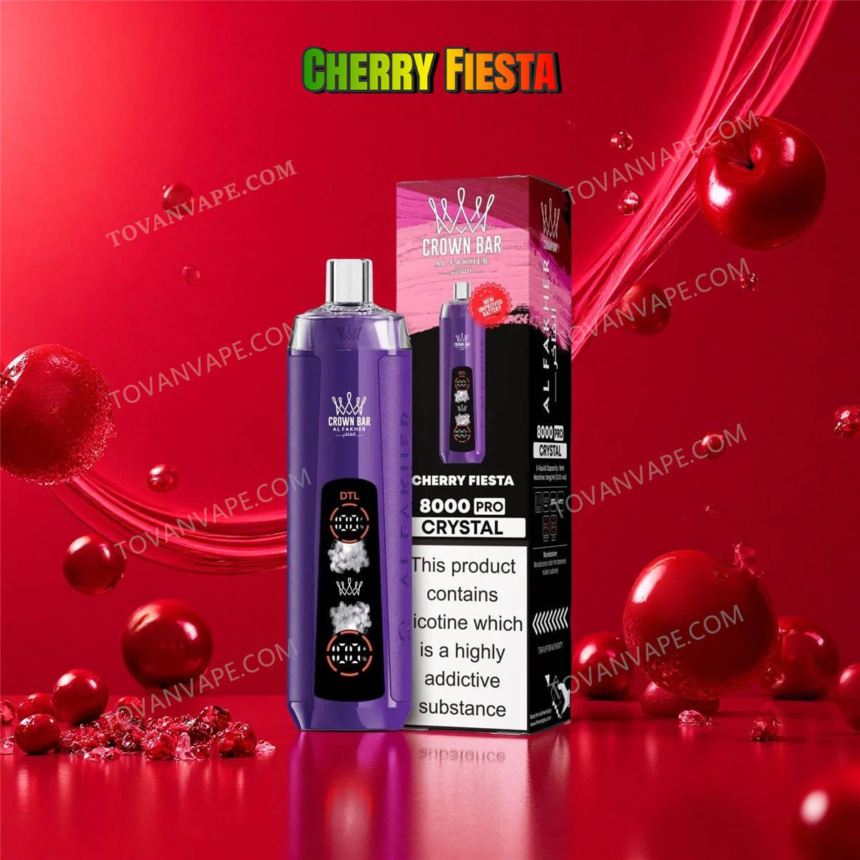bright red cherries surrounding the al fakher 8k crystal cherry fiesta