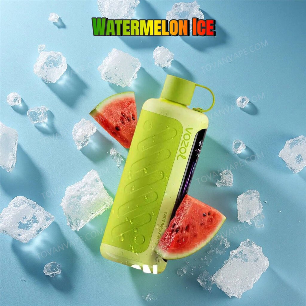 pedaços de melancia fresca e cristais de gelo à volta do vozol gear hookah 40k watermelon ice