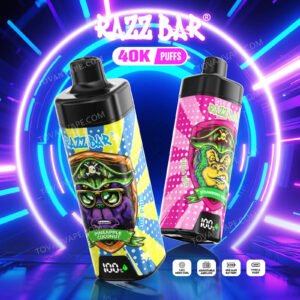 Nahaufnahme des einstellbaren Luftstromreglers am razz bar 40k mit Screen Vape