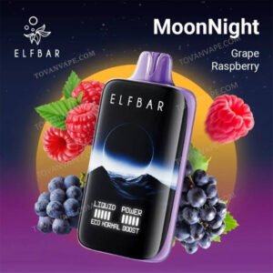 elfbar moon night 40000 grape raspberry-Edition, umrahmt von violetten Trauben und frischen roten Himbeeren