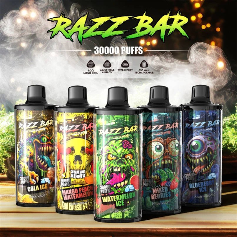 five different razz bar 30000 devices displayed on a desk to highlight key features