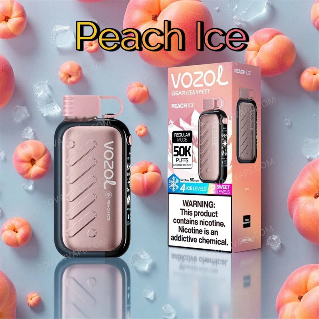 pesche fresche e dolci e pezzi di ghiaccio freddo che circondano i modelli vozol gear 50k e peach ice pesche fresche e dolci e pezzi di ghiaccio freddo che circondano i modelli vozol gear 50k e peach ice
