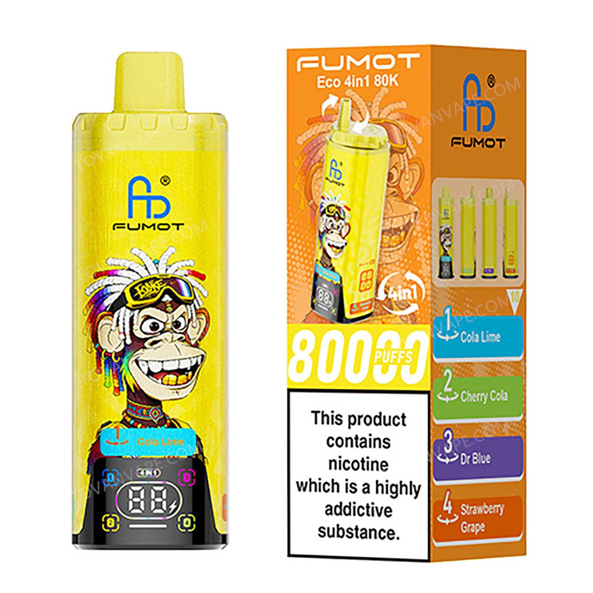 fumot eco 4in1 80k cola lime - cherry cola - dr blue - strawberry grape retail packaging box