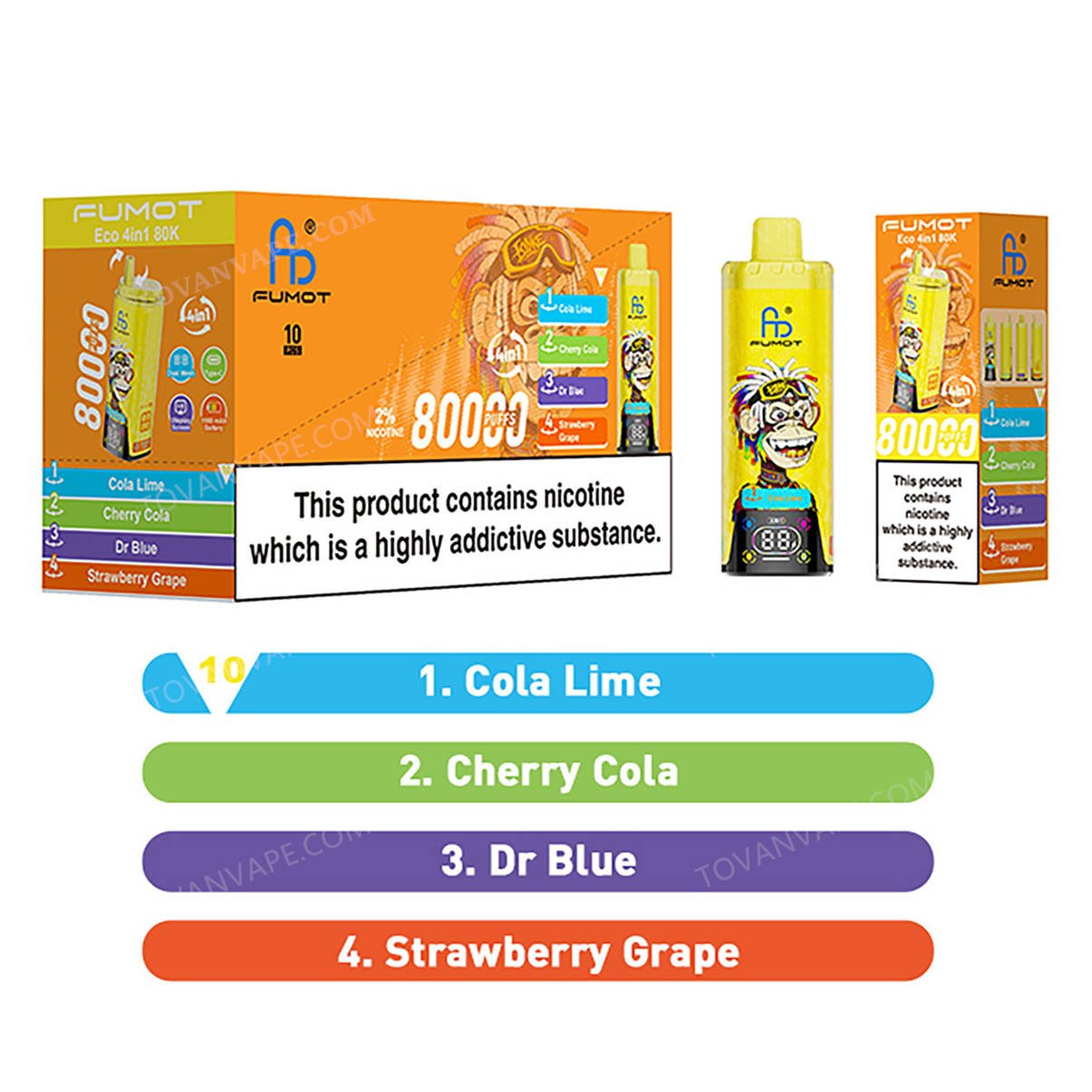 fumot eco 4in1 80k cola lime - cherry cola - dr blue - strawberry grape wholesale packaging box