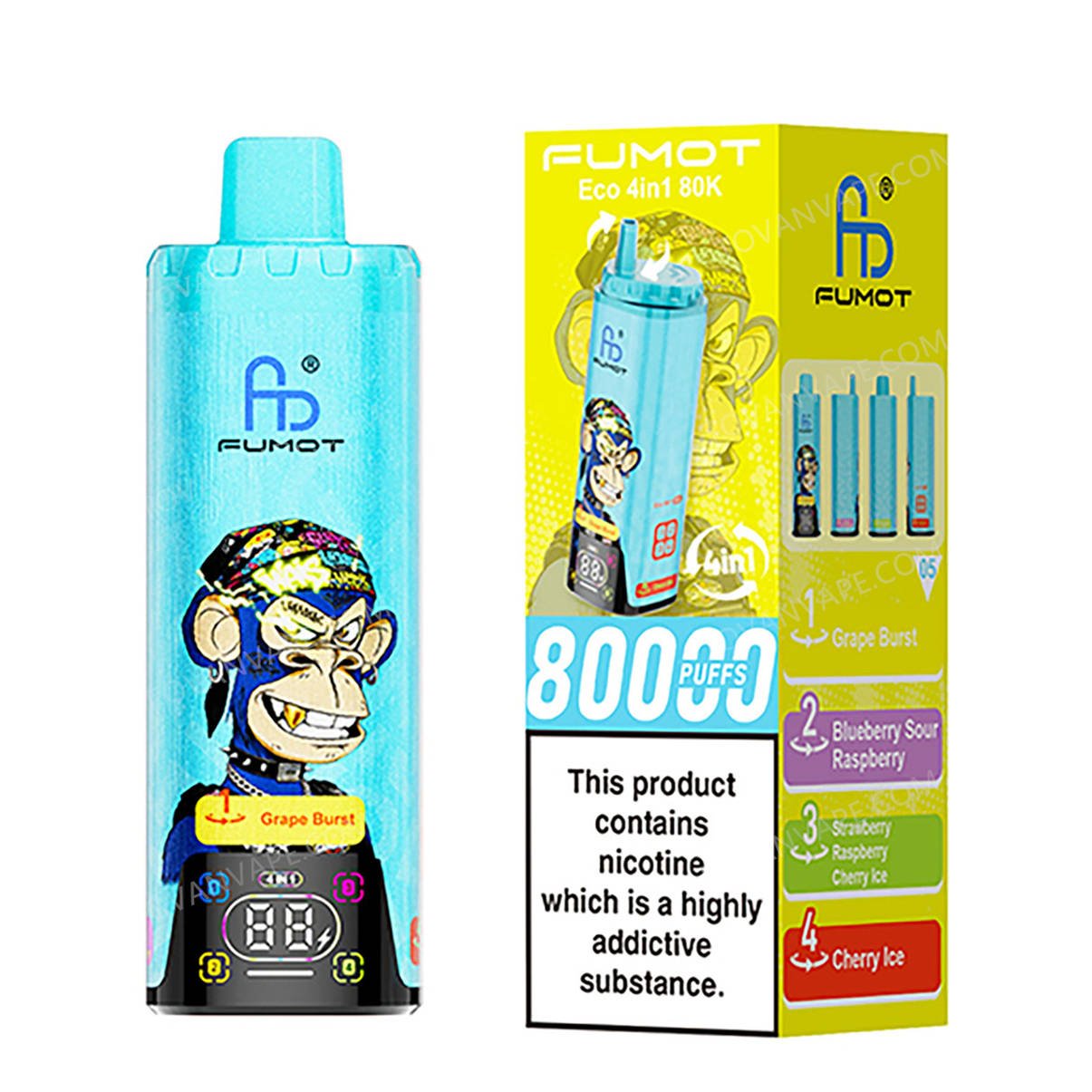fumot eco 4in1 80k grape burst - blueberry sour raspberry - strawberry raspberry cherry ice - cherry ice