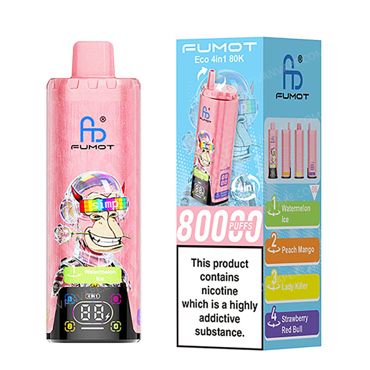 fumot eco 4in1 80k watermelon ice - peach mango - lady killer - strawberry red bull