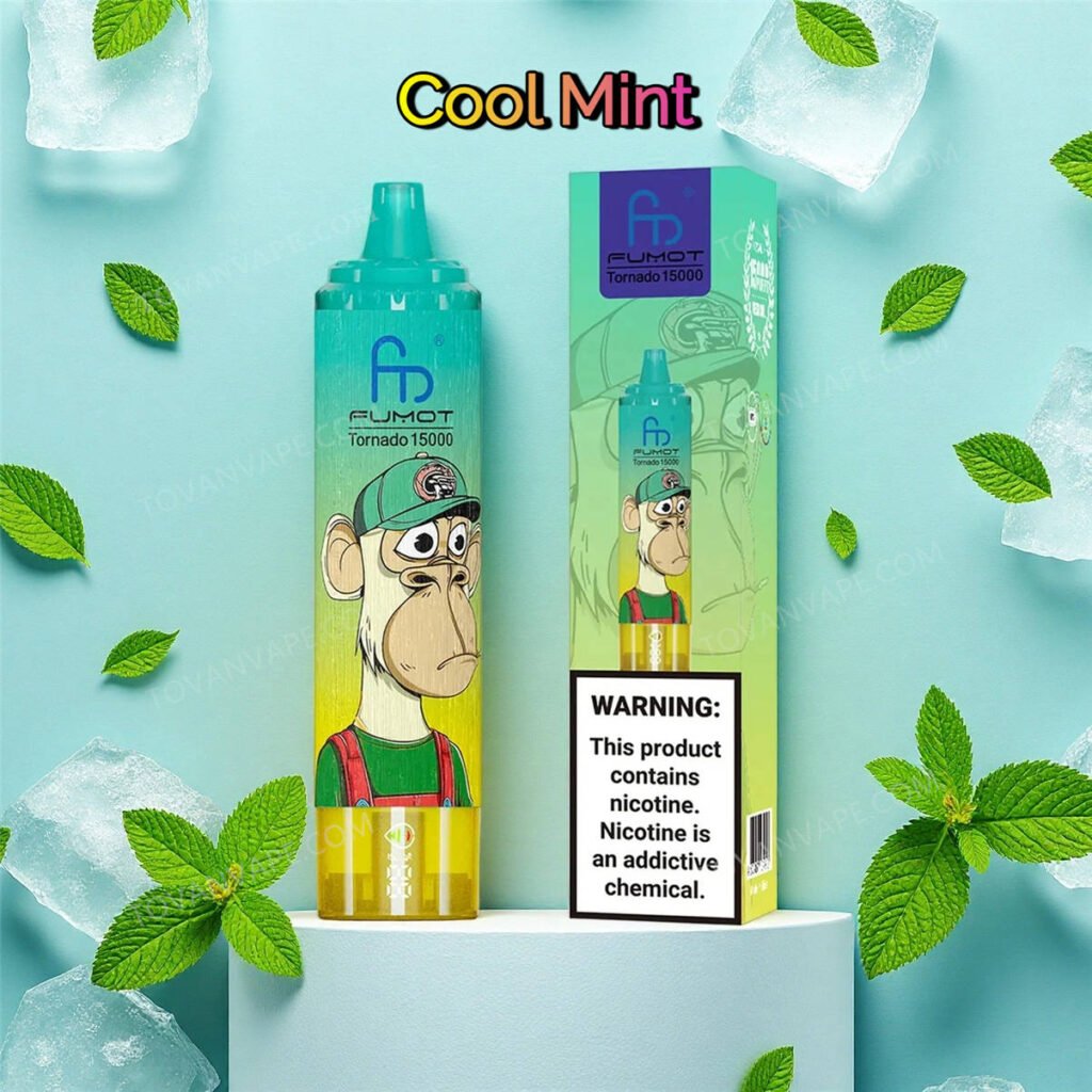 randm tornado 15k cool mint su uno sfondo di foglie di menta fresca e cubetti di ghiaccio randm tornado 15k cool mint su uno sfondo di foglie di menta fresca e cubetti di ghiaccio