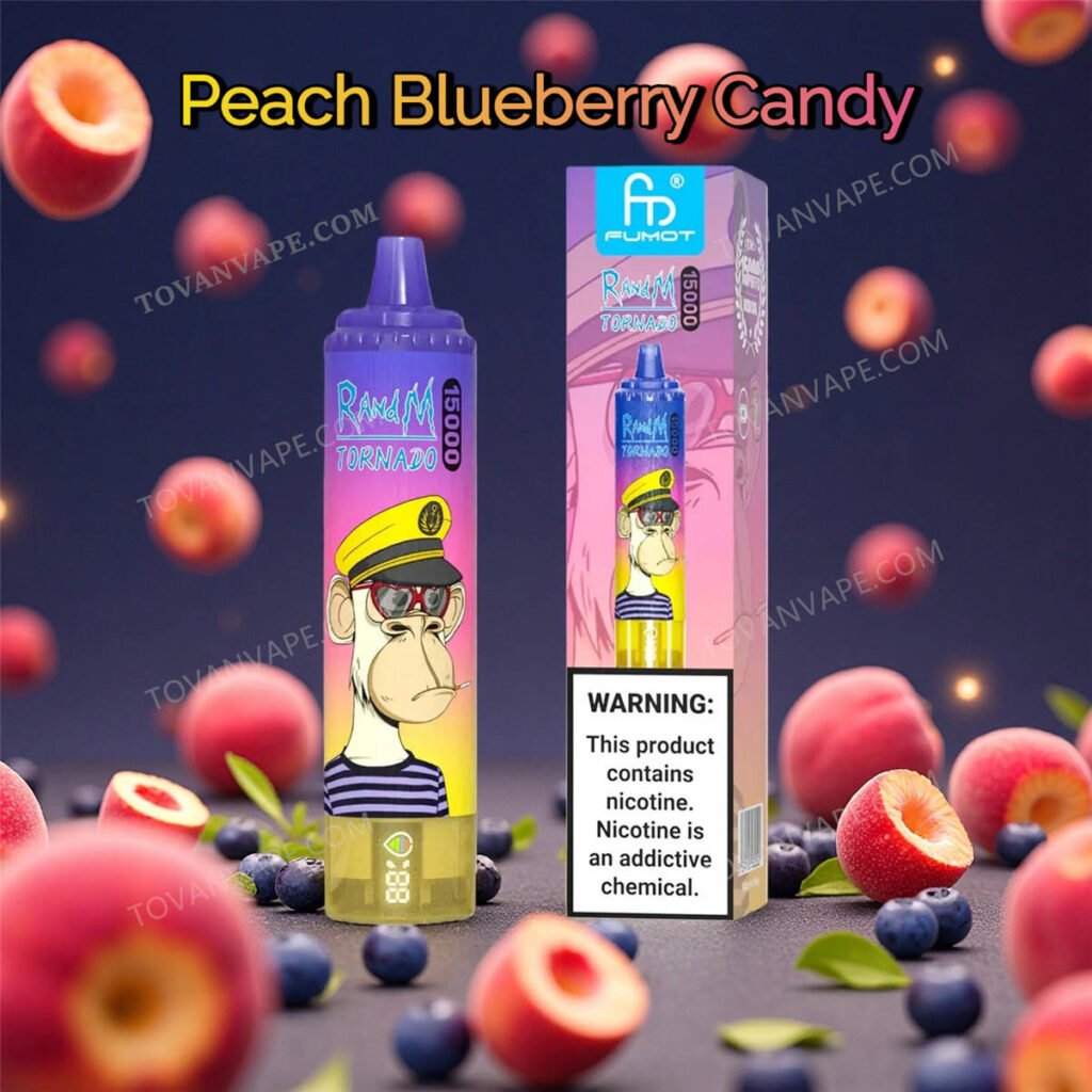 randm tornado 15k peach blueberry candy disposti tra pesche mature, mirtilli e caramelle alla frutta dolce randm tornado 15k peach blueberry candy disposti tra pesche mature, mirtilli e caramelle alla frutta dolce