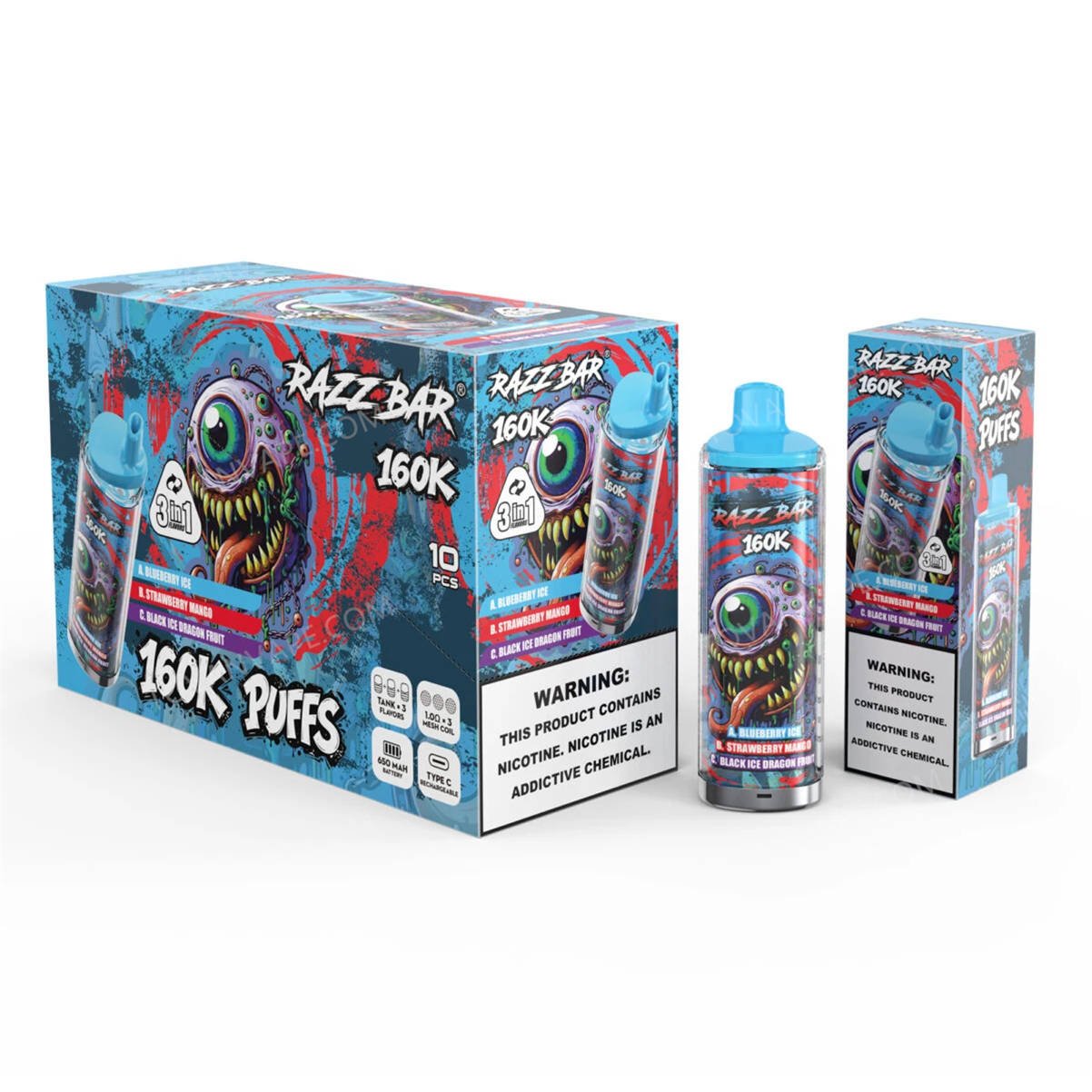 razz bar 160k blueberry ice - strawberry mango - black ice dragon fruit