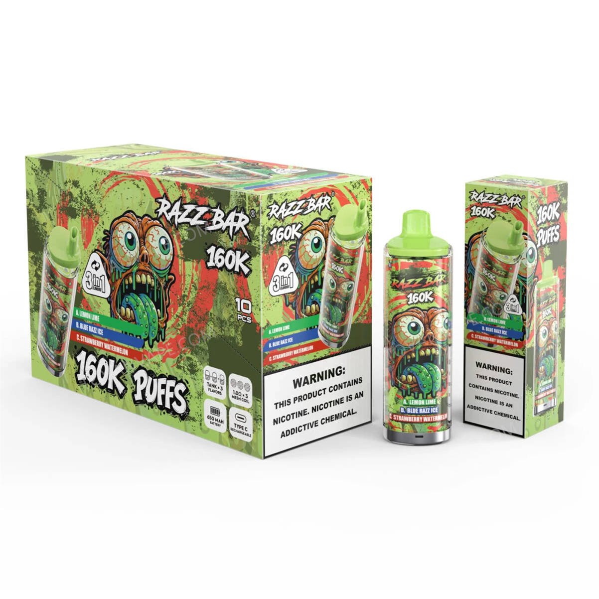 razz bar 160k lemon lime - blue razz ice - strawberry watermelon