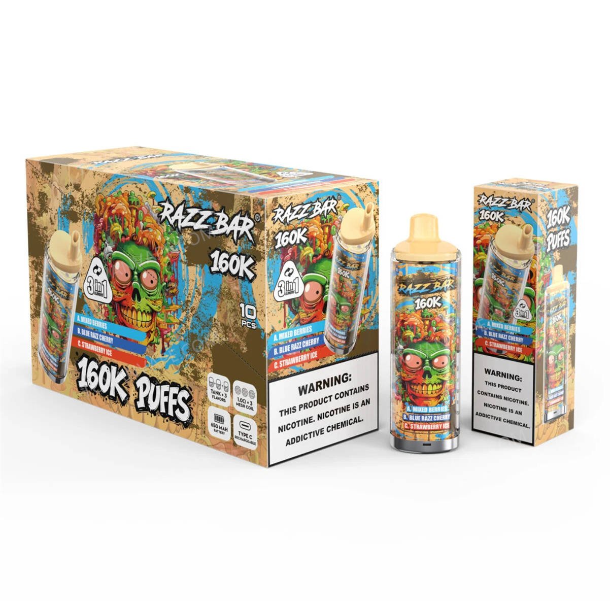 razz bar 160k mixed berries - blue razz cherry - strawberry ice