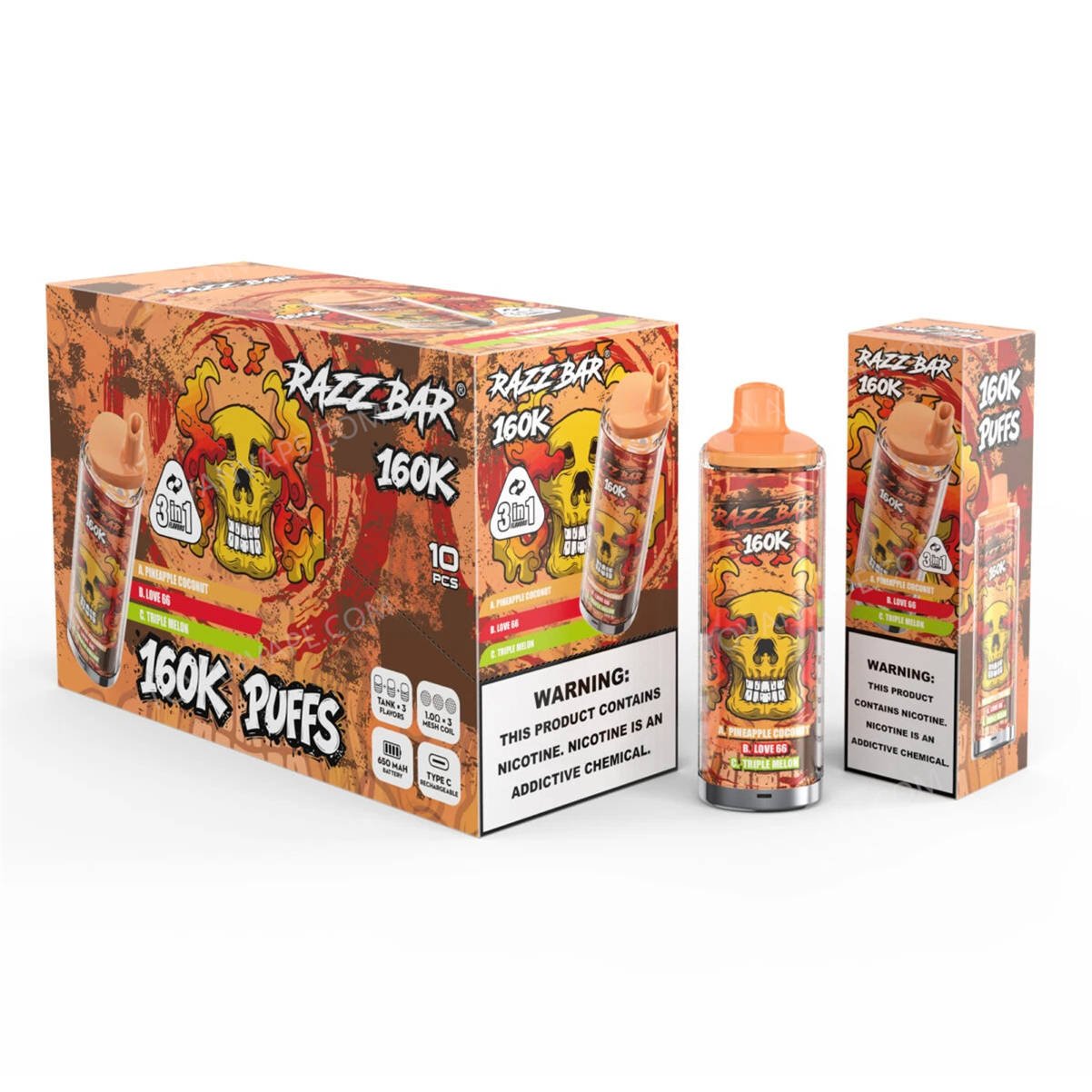 razz bar 160k pineapple coconut - love 66 - triple melon